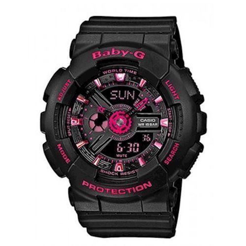 Image of Casio Baby G sort resin med stål (5338) multifunktions quartz Dame ur, model BA-111-1AER